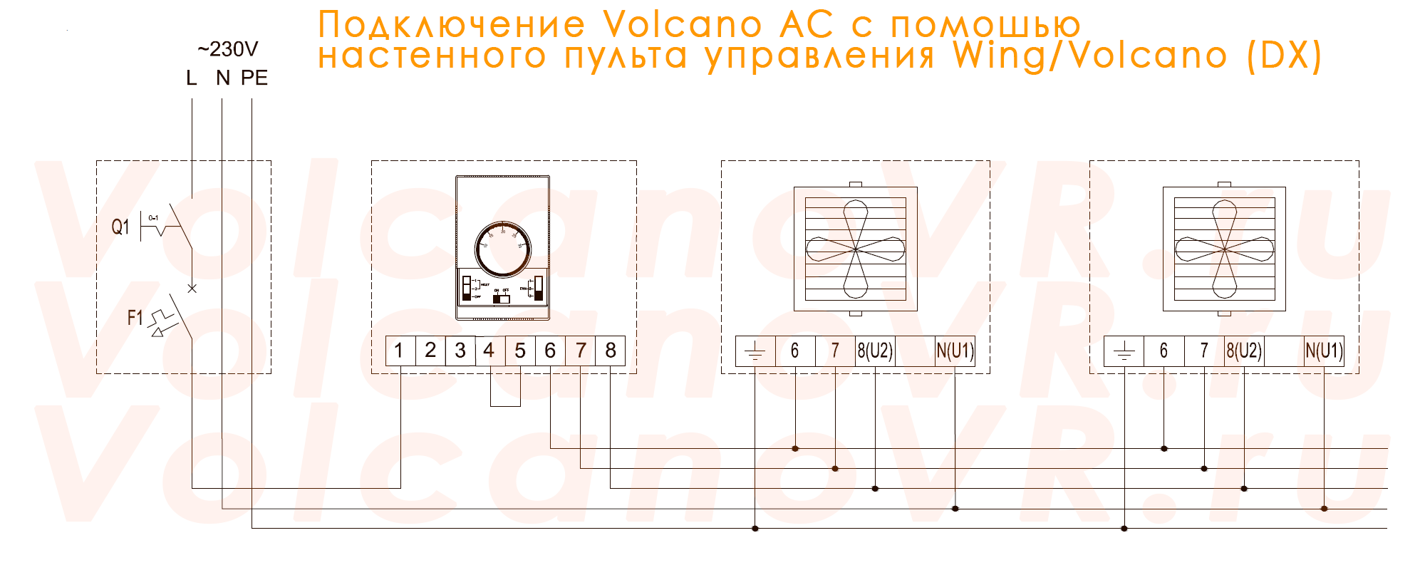 Подключение Volcano AC через пульт Wing/Volcano (DX)